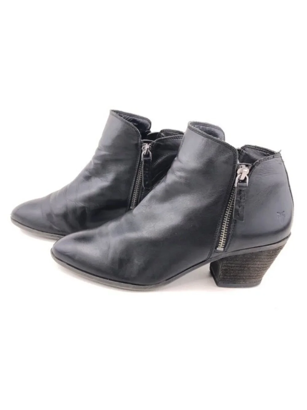 Frye Judith Black Leather Zip Ankle Boots 9.5 M